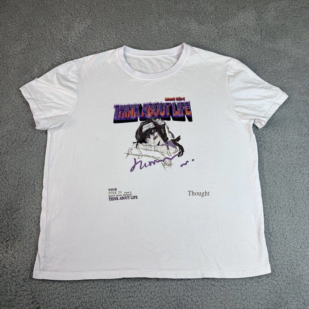 Shein T Shirt XL Bad Girl “Think About Life” Anime Graphic Short Sleeves Tee - Picture 1 of 10